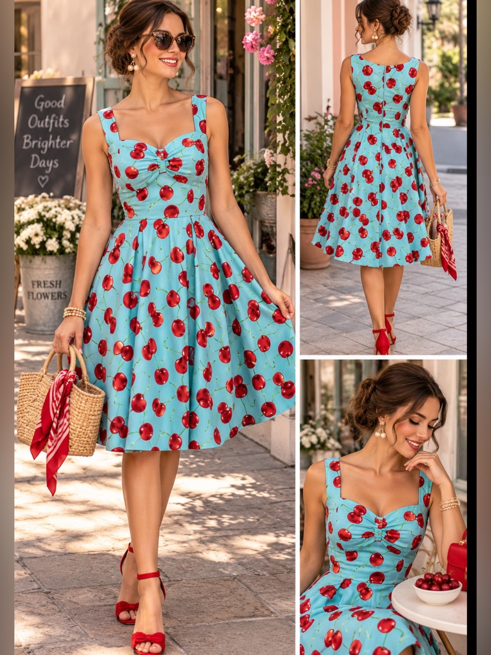 Eva Rose NWT Cherry Print Rockabilly Fit & Flare Dress Retro Pinup M
50’s swing